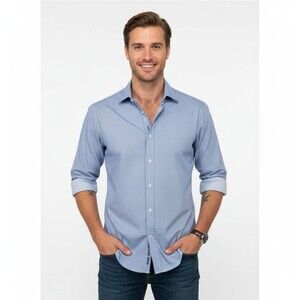 Tommy Hilfiger Mens 16 32/33 L Blue Slim Fit Stretch Button Front Shirt